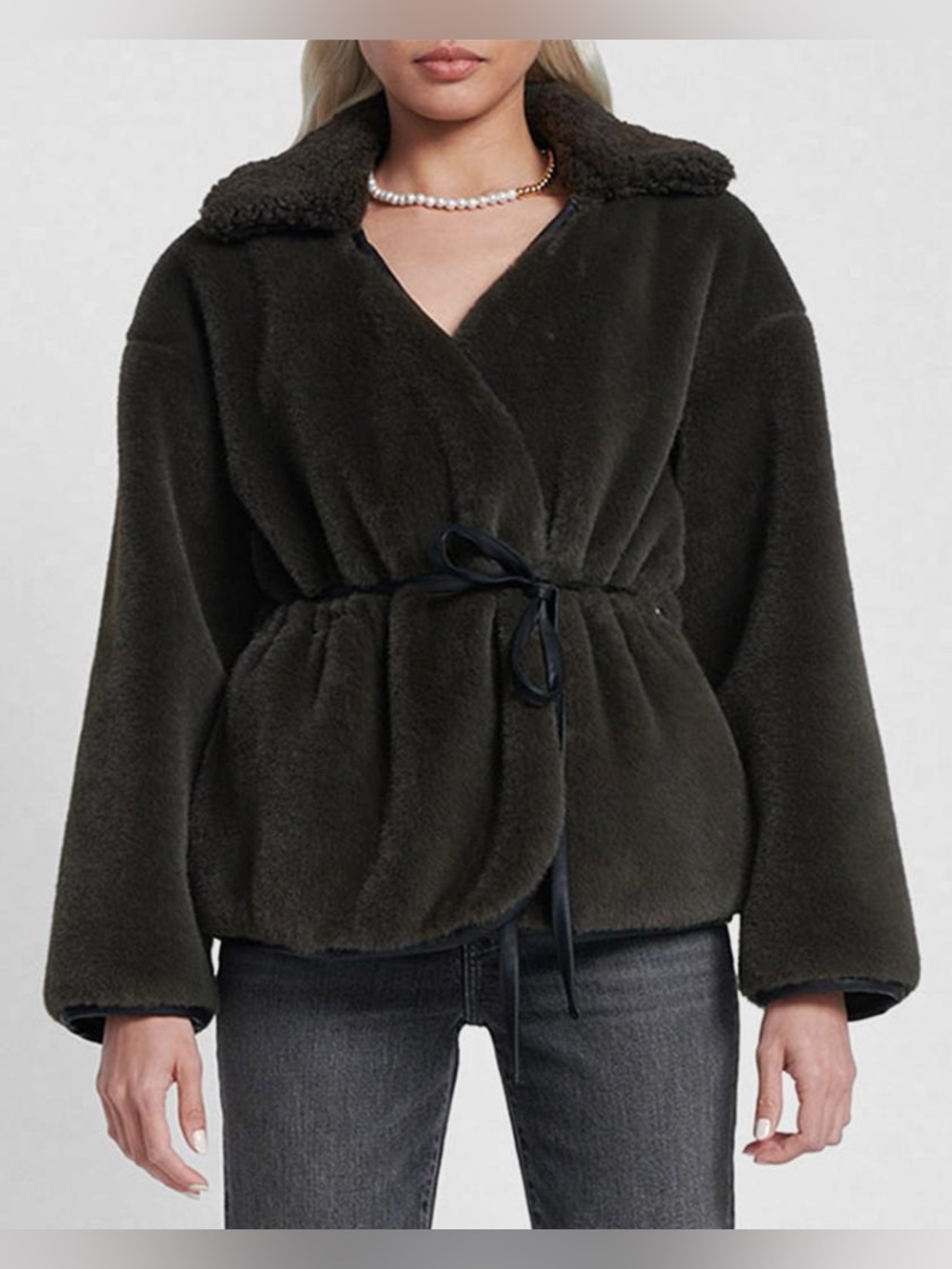 7 For All Mankind Faux Fur Belted Wrap Coat NWOT